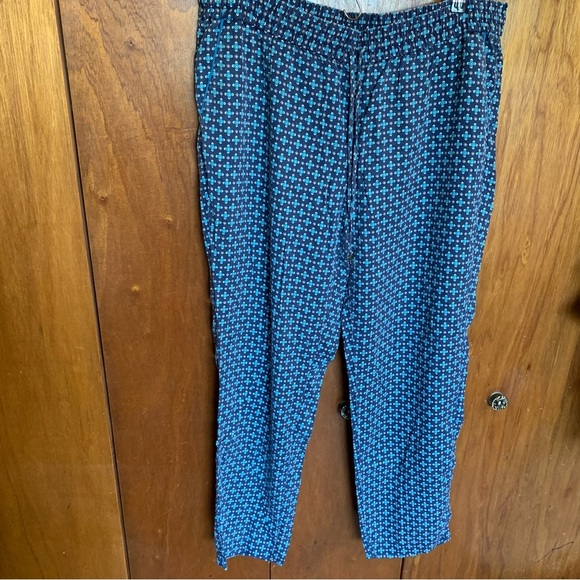 Lands end lounge pants size large women’s blue diamond print tie waist - Picture 1 of 14